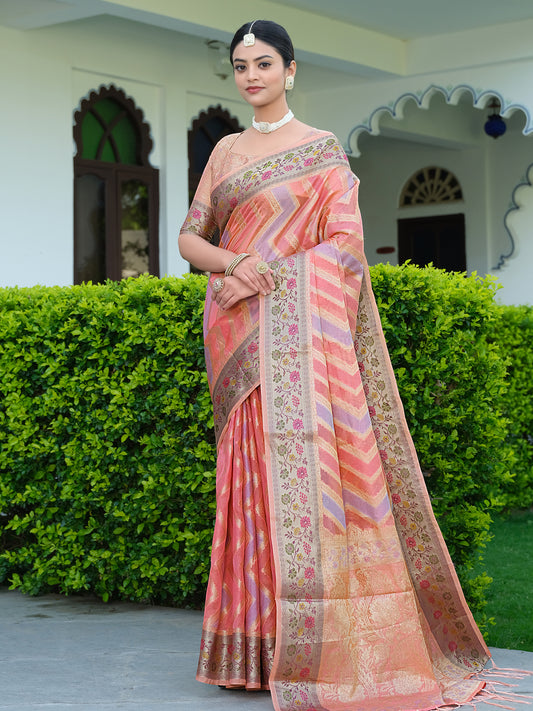 Rangkat Organza Saree with Multicolored Zari Embroidery